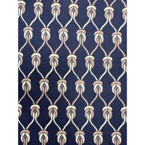 Rene Chagal Men's Handmade Necktie Tie Myung Ju Silk Navy Blue Tan 52x4 inch - Picture 5 of 7